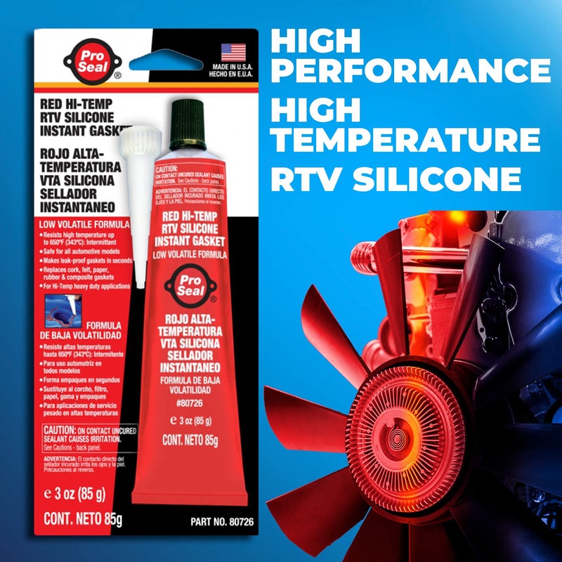 SealPro RTV Silicone Sealant, 3 oz Tube, Red (80726) - Image 1